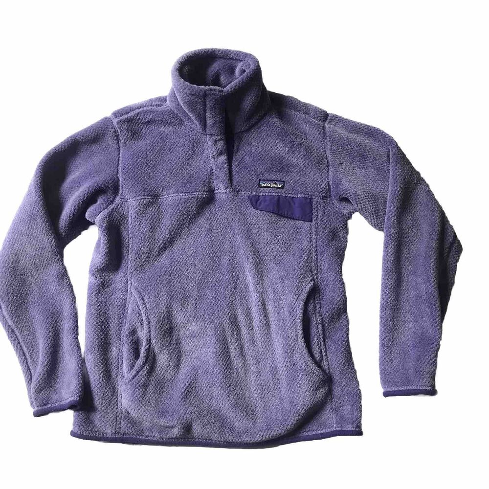 Patagonia Womens Re-Tool Snap-T Fleece Pullover SZ M Purple Sweater Jacket Logo